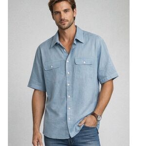 TALLWOODS Blue Casual Button Down Relaxed Fit Short Sleeve Shirt XL NWOT